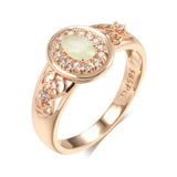 New Oval Cut Luxury AAA Zircon Emerald With 14K Rolled Rose Gold Flower Ring Ethnic Daily Jewellery