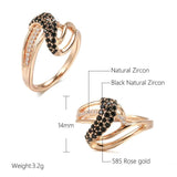 Vintage Style Unusual Geometric Filled 14K Rose Gold With Black AAA+ Zircon Fashion Elegant  Rings - Fine Jewellery