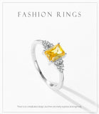 Luxury Sparkling Princess Cut Yellow AAAA Lab Created Diamond Silver Fine Ring