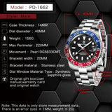 NEW LUXURY DESIGN PD-1662 GMT SapphireGlass Stainless Steel 100M Waterproof Automatic Mechanical Wristwatch