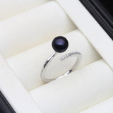 Charming Real Pink Black White Purple Grey Pearl AAA Zircon Diamonds Silver Ring