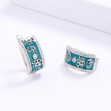 Classic Red Green Flowers Handmade Enamel Silver Plated 925 Earrings