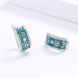 Classic Red Green Flowers Handmade Enamel Silver Plated 925 Earrings