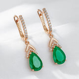 Luxury Elegant 14K Rolled Rose Gold Retro Green AAA Zircon Crystals Drop Earrings For Women - Fine Jewellery