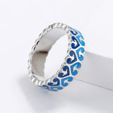 Creative Handmade Enamel New Blue Drip Glue Love Silver Ring for Women