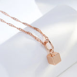 14K Rolled Gold Glossy Square Pendant Fashion Oval Buckle Geometric Necklace