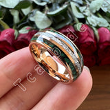 Bright Meteorite and Malachite Inlay 8MM Tungsten Carbide Wedding Men Women Ring