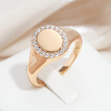 Vintage Glossy 14K Rolled Gold AAA Zircon Crystal Round Stamp Ring Fine Jewellery