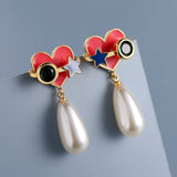 Exquisite Handmade Enamel Red Love Heart Zircon Crystal High-quality Earrings