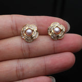 Dainty Small Freshwater Pearl AAA Zircon Diamonds Stud 925 Silver Earrings