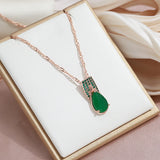 Outstanding Opal Green 14K Rolled Rose Gold AAA Zircon Crystals Full Paved Pendant Necklace - Luxury Jewellery