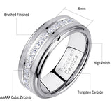 Half Eternity Round 5A Cubic Zircon Crystals Tungsten Carbide Men's Promise Wedding Rings, Fashionable Jewellery
