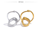 18K Gold Plated Minimalist Stainless Steel Oval Hollow Stylish Chic Open Ring