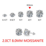 Top Quality 2 Carat 8.0mm D Colour Moissanite Diamonds Sterling Silver Stud Earrings