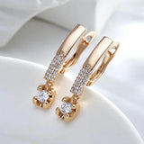 Simple Elegant Filled 14K Rose Gold With White AAA Zircon Diamonds Daily Party Fine Jewellery Drop Earrings