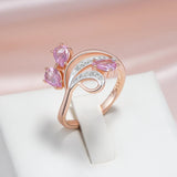 14K Gold Filled Rose and Silver Colour AAA Pink Zircon Crystal Floral Design Two-Tone Ring