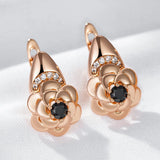 14 Karat Gold Filled New Black AAA Zircon Diamonds Vintage Creative Flower Earrings
