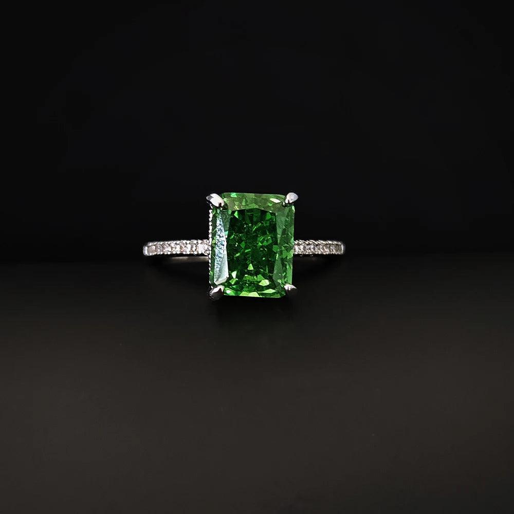 Adorable New Fashion Lab Created Green Rectangle Gemstone Big Rings - Engagement Rings for Women - The Jewellery Supermarket