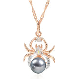 14K Gold Filled With Grey White Pearl Inlay AAA Zircon Diamonds Unique Spider Necklace