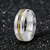 Mother Of Pearl Shell Rose Gold Guitar String Inlaid Dome Polished Tungsten Rings