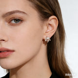 Maple Leaf Design Real Pink/Purple/White Pearl AAA Zircon Diamonds Silver Earrings