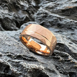 Hammered Offset Line 8mm Tungsten Carbide Rings for Men Women Comfort Fit