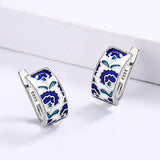 Fashion 925 Silver Classic Creative Handmade Flower Shape Blue Enamel Earrings