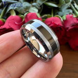 Beveled Brushed Polished Finish 8mm Men Women Two Tone Tungsten Wedding Rings