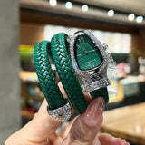 Fashionable Ladies Quartz Watch with Snake Shape Set with Zircon Diamonds, Casual Style Elegant Women's Wristwatches