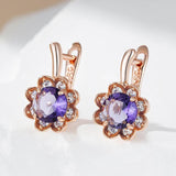 Luxury Round Purple Rolled Rose Gold of 14-Karat purity AAA Zircon Crystals Flower Drop Earrings for Women