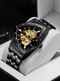 New Designer Luxury Triangle Skeleton Automatic Movement Business Gold Stainless Steel Mechanical Fashion Watches