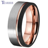 Excellent Offset Grooved Brushed 8MM Tungsten Wedding Rings for Men Women