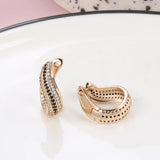 14K Rolled Gold  Luxury Geometric Black White AAA Zircon Diamonds Women's Drop Earrings