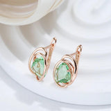 Trendy Geometric Light Green Zircon Crystal 14K Rolled Rose Gold Drop Earrings For Women