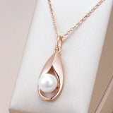 Elegant Classic 14K Rolled Rose Gold Pearl Pendant And Necklace For Women - Fine Party Jewellery