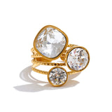 18K Gold Plated New Multi-Color Crystal Square Round Adjustable Ring Popular Jewellery