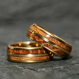 Double Groove Inlay Whiskey Wood, Domed High Polished Tungsten Carbide Rings