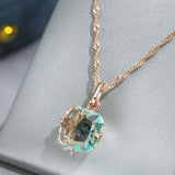 Gorgeous 14K Filled Rose Gold Big Square AAA Zircon Light Green Crystal Necklace For Women -Fashion Jewellery