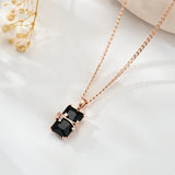 14K Rooled Gold Black Square AAA Zircon Crystal High Quali tyLong Pendant And Necklace