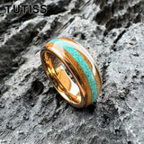 Amazing Whiskey Barrel Oak Wood Crushed Turquoise Inlay Tungsten Carbide Rings