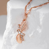 Luxury 14K Rolled Rose GoldCute Bowknot AAA Zircon Diamonds Pendant And Necklace For Women - Trendy Jewellery