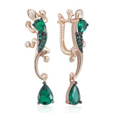 14K Gold Filled Green AAA Zircon Crystal Lizard Design Drop Vintage Earrings For Women