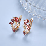 Brilliant Red Crystal Flower Luxury 14K Rolled Rose Gold AAA Zircon Crystals Trendy Fine Jewellery Earrings