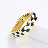 Hand Made Checkerboard Simple Black and White Enamel Plaid Open Ring