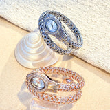Snake Head Embellished Crystals Hollow-Out Woven Steel Bracelet Women's Watch