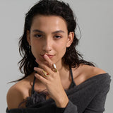 18K Gold Plated Stainless Steel Red Agate Stone Shell Geometric Chic Trendy Ring