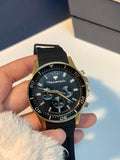 Amazing Gold Maserati Men's Watch Sports Leisure Luxury Europe and America Large Dial Black Silicone StrWatch.
