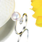 8-9mm Round Freshwater Cultured Pearl Crystal AAA Zircon Diamonds Silver Rings