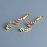 High-quality Creative Handmade Enamel Snake Shape Zircon Accents Long Earrings