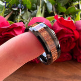 Rosewood Koa Wood Inlay Beveled Polished Finish 8mm Men Women Tungsten Wedding Rings